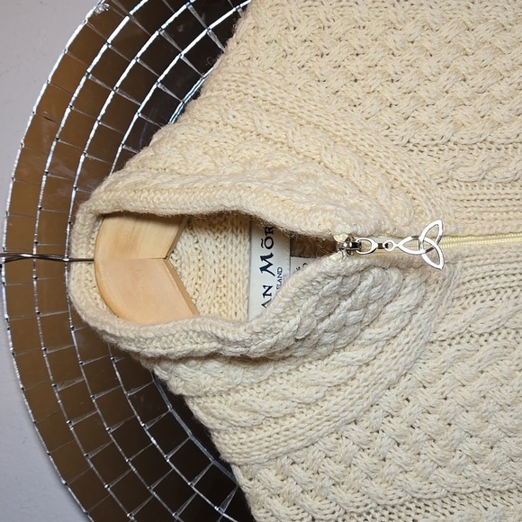 Aran Merino Wool Chunky Fisherman Knit Double Collar Cardigan Coat Sweater NWOT - Picture 5 of 14